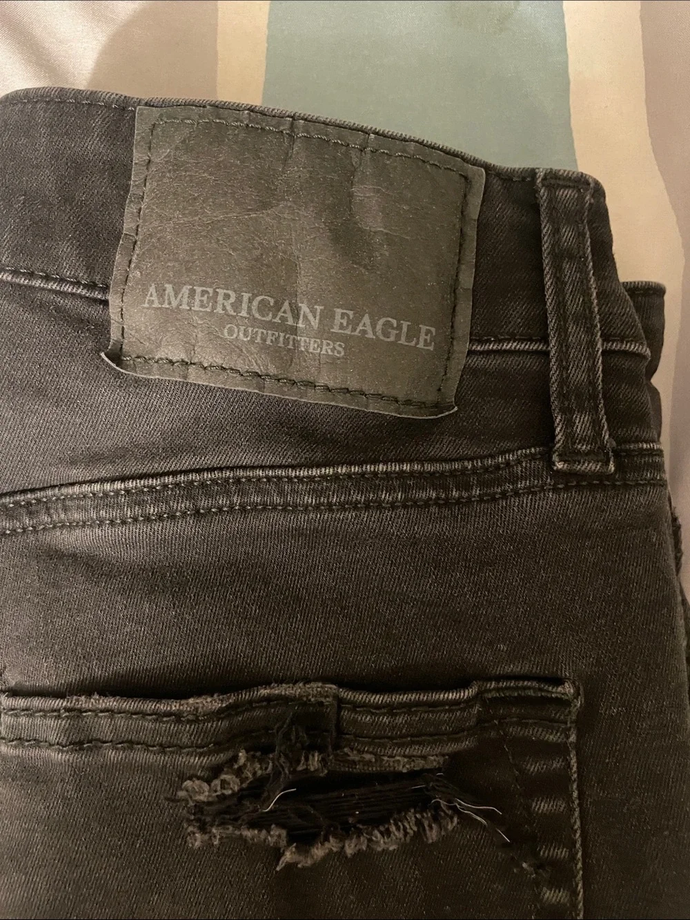 American Eagle Black Frayed Hem Denim Shorts